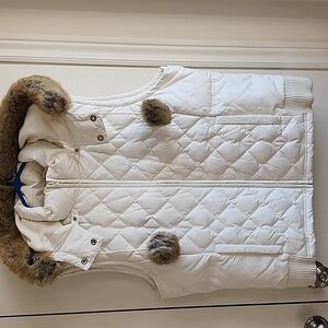 LOFT White Quilted Puffer Vest with Faux Fur Trim